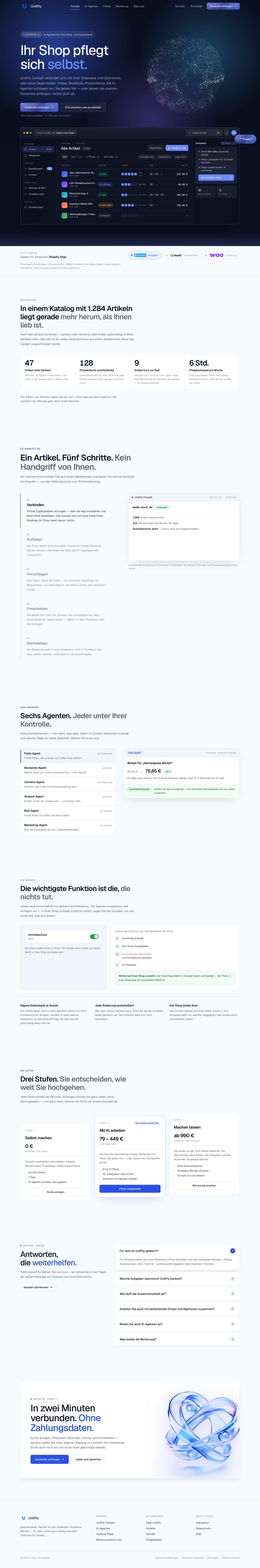 Produktoberfläche und Administrationsbereich der UnitFly-Plattform